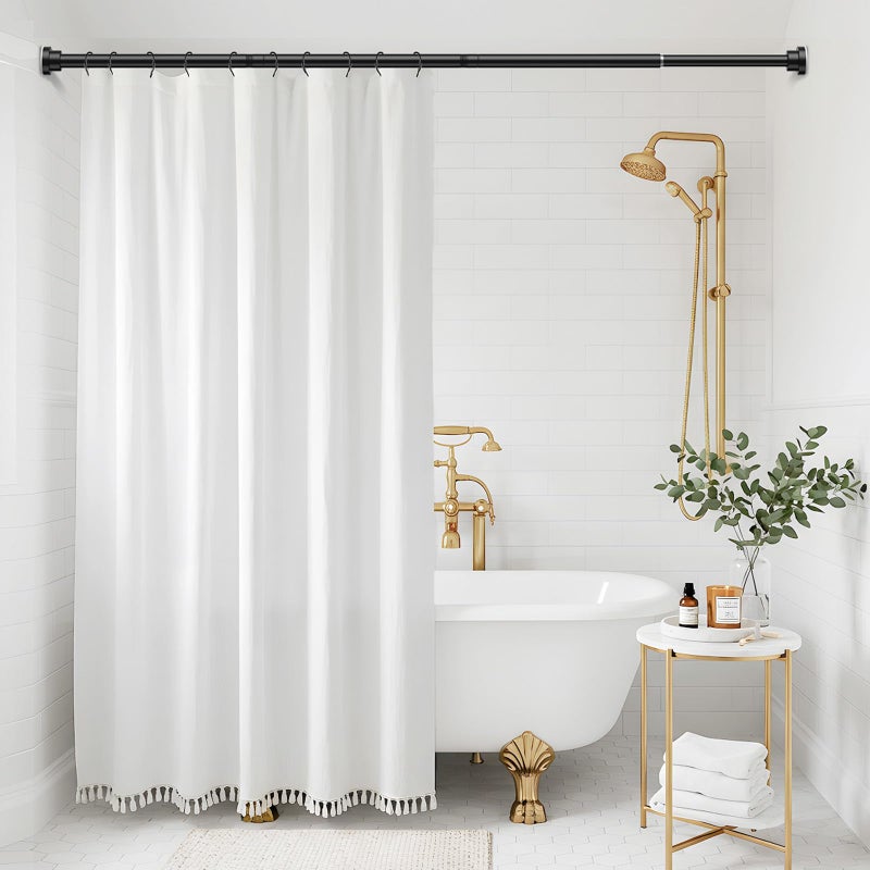 QINGYUN Shower Curtain Rod 31-76 Inch,0.87"Diameter Adjustable Spring Tension Curtain Rods No Drill,Matte Black Shower Tension Rod for Bathroom,Room Divider,Window,Anti-Rust Non-Slip 1-Pack - Image 5