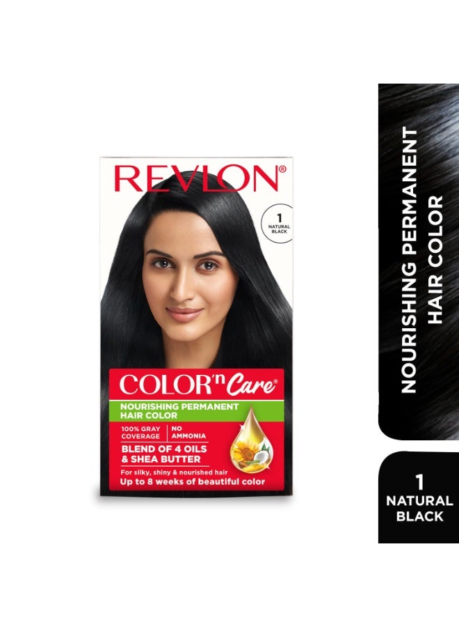 Revlon Color 'n Care Permanent Hair Color for Women 1 Natural Black | Blend of 4 oil's & Shea Butter| For Silky, Shiny & Nourished Hair | 100% Grey Coverage in 5 Minutes | Ammonia Free - Image 4