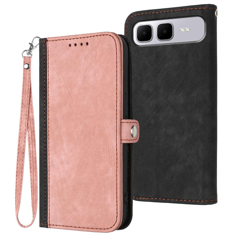 إيروريكس جراب هاتف جلدي مزدوج الطي مع مشبك جانبي لهاتف Infinix Smart 10 Plus 4G (وردي) - Image 1