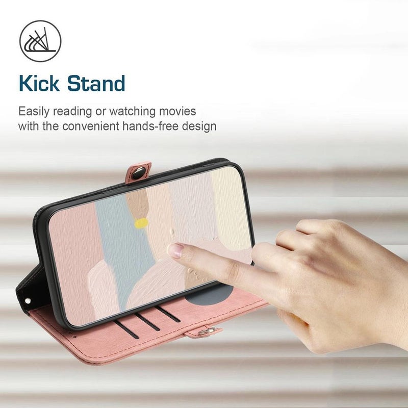 إيروريكس جراب هاتف جلدي مزدوج الطي مع مشبك جانبي لهاتف Infinix Smart 10 Plus 4G (وردي) - Image 4
