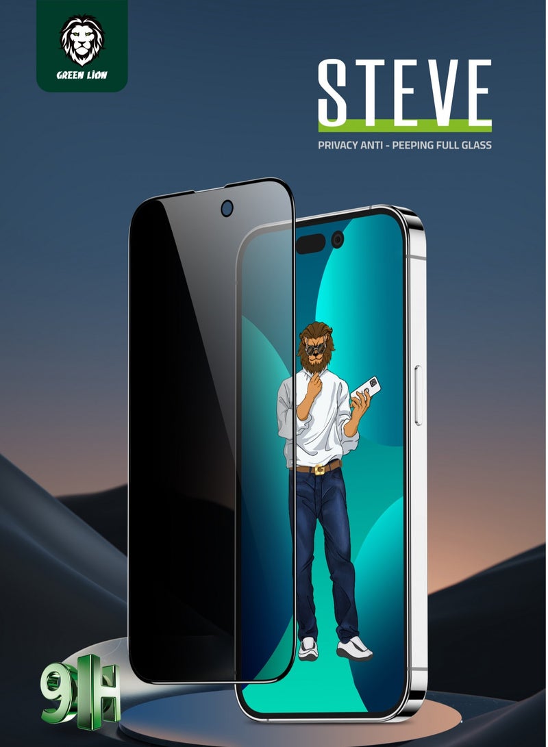 GREEN LION iPhone 14 Pro Screen Protector 9H Steve Privacy Full Glass for iPhone 14 Pro ( 6.1" ) - Black - Image 3