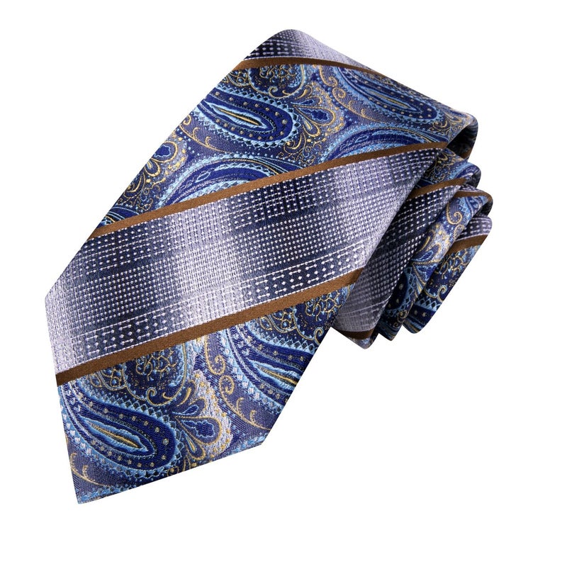 Dubulle Mens Blue Paisley Striped Tie WOVEN Necktie for Men and Handkerchief Cufflinks Set Wedding Formal Business - Image 5