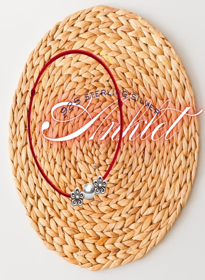 DARSHRAJ Handmade 925 Sterling Silver Anklet with Red Thread with Flower & Ball Beads for Women & Girls - Image 2