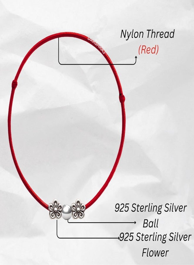 DARSHRAJ Handmade 925 Sterling Silver Anklet with Red Thread with Flower & Ball Beads for Women & Girls - Image 4