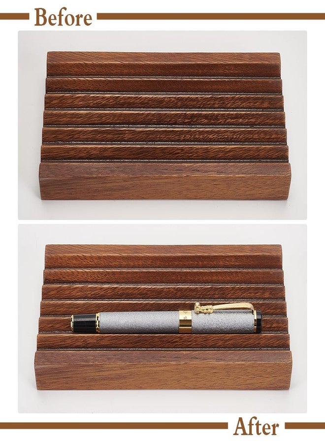 MAYJOYDIY Walnut Horizontal Pen Holder Rectangle Pen Holder Wooden Desk Organizer Pencil Holder with 6 Groove Stylish Vintage Fountain Pen Tray for Home Office Classroom Desktop Accessories - Image 5