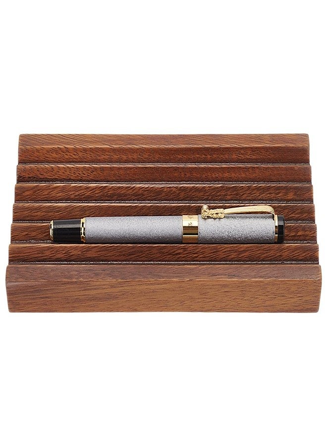 MAYJOYDIY Walnut Horizontal Pen Holder Rectangle Pen Holder Wooden Desk Organizer Pencil Holder with 6 Groove Stylish Vintage Fountain Pen Tray for Home Office Classroom Desktop Accessories - Image 1