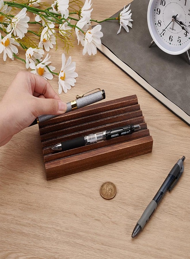 MAYJOYDIY Walnut Horizontal Pen Holder Rectangle Pen Holder Wooden Desk Organizer Pencil Holder with 6 Groove Stylish Vintage Fountain Pen Tray for Home Office Classroom Desktop Accessories - Image 3