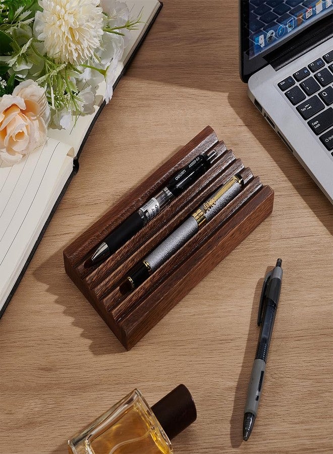 MAYJOYDIY Walnut Horizontal Pen Holder Rectangle Pen Holder Wooden Desk Organizer Pencil Holder with 6 Groove Stylish Vintage Fountain Pen Tray for Home Office Classroom Desktop Accessories - Image 4