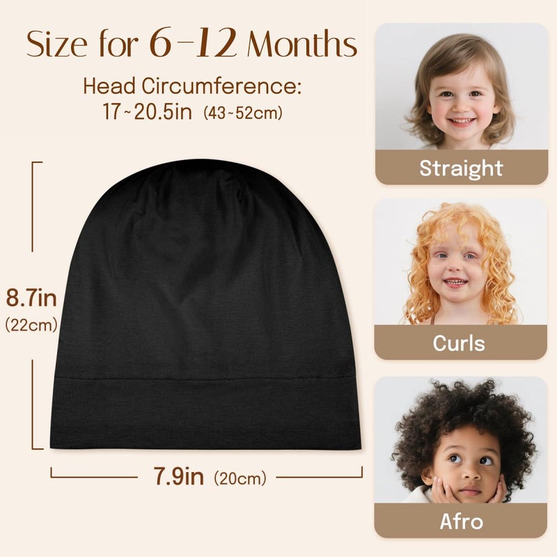 OLESILK Silk Baby Bonnet 6-12 Months: 100% Mulberry Silk & Modal, Anti-Frizz for Curly Hair, Adjustable Fit Growing Toddler Black - Image 3