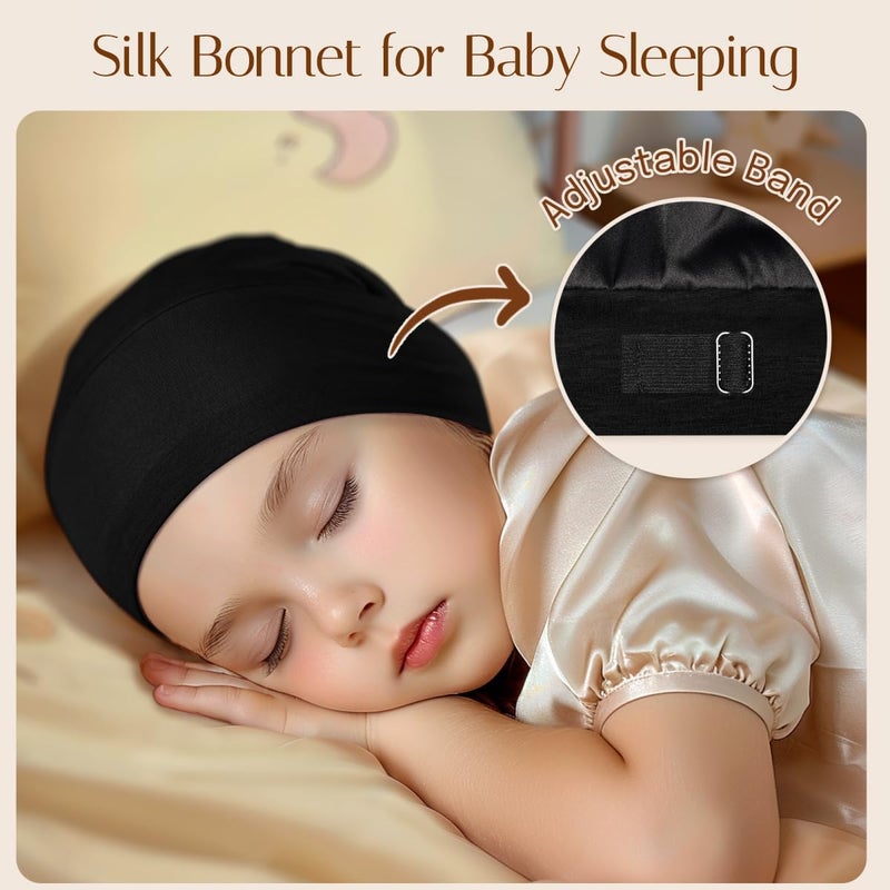 OLESILK Silk Baby Bonnet 6-12 Months: 100% Mulberry Silk & Modal, Anti-Frizz for Curly Hair, Adjustable Fit Growing Toddler Black - Image 5
