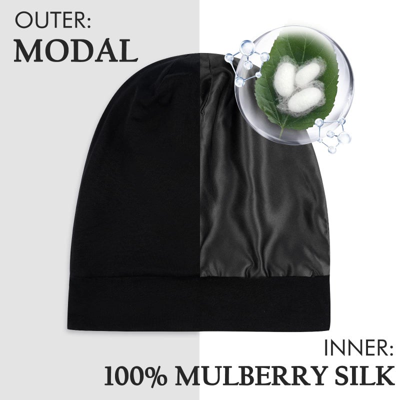 OLESILK Silk Baby Bonnet 6-12 Months: 100% Mulberry Silk & Modal, Anti-Frizz for Curly Hair, Adjustable Fit Growing Toddler Black - Image 2