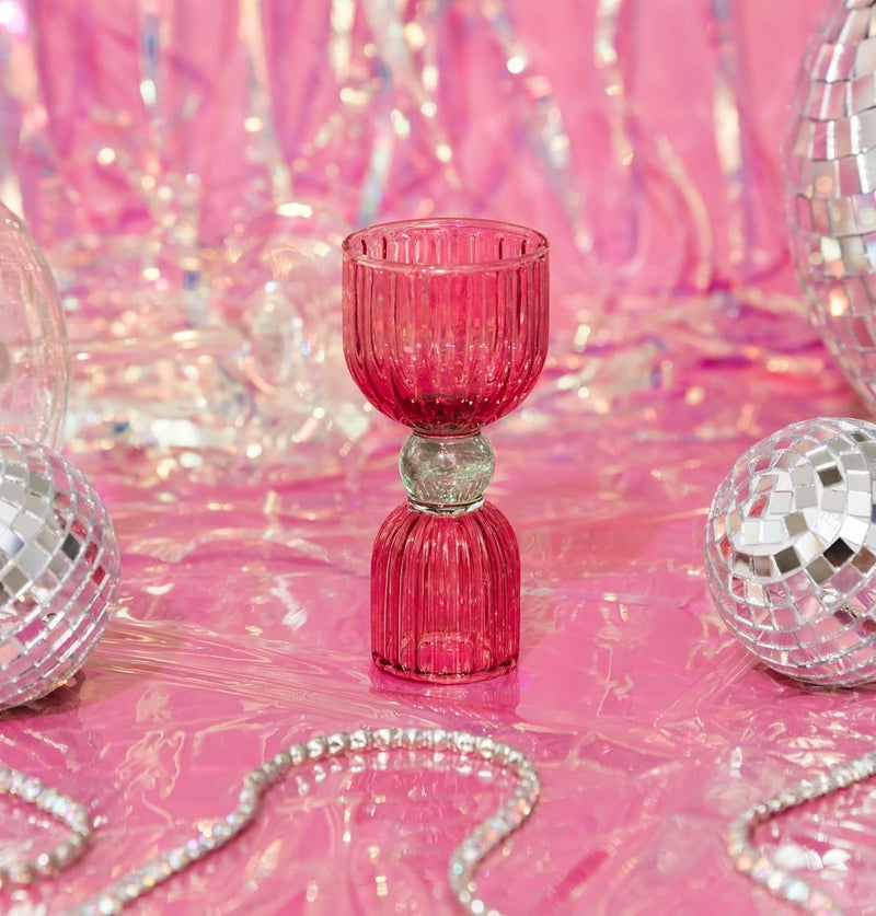 ban.do Cocktail Measuring Jigger, Double Jigger Shot Glass, 1/2 and 1 Shot Measuring Cup, Pink Glass Bar Tool, Tipsy Turvy - Image 2