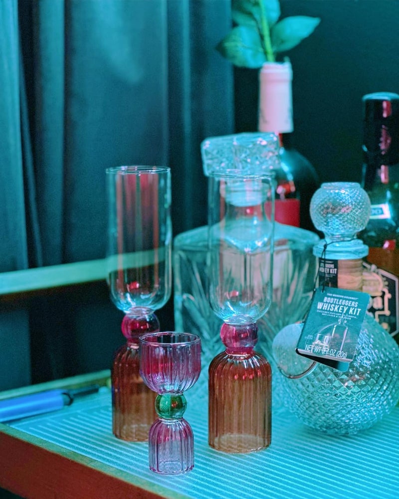 ban.do Cocktail Measuring Jigger, Double Jigger Shot Glass, 1/2 and 1 Shot Measuring Cup, Pink Glass Bar Tool, Tipsy Turvy - Image 5