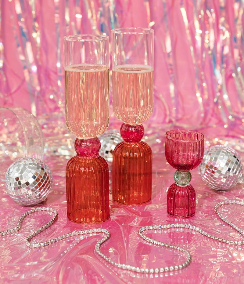 ban.do Cocktail Measuring Jigger, Double Jigger Shot Glass, 1/2 and 1 Shot Measuring Cup, Pink Glass Bar Tool, Tipsy Turvy - Image 4