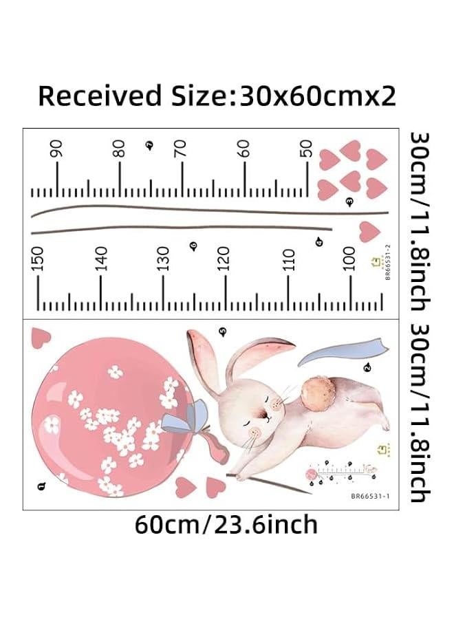 Pink Balloon Rabbit Wall Stickers for Baby Girls Room Kids Room Height Ruller Grow Up Chart Stickers Height Measurement Wall Decals Baby Nursery Kindergarten Background Decoration - Image 3