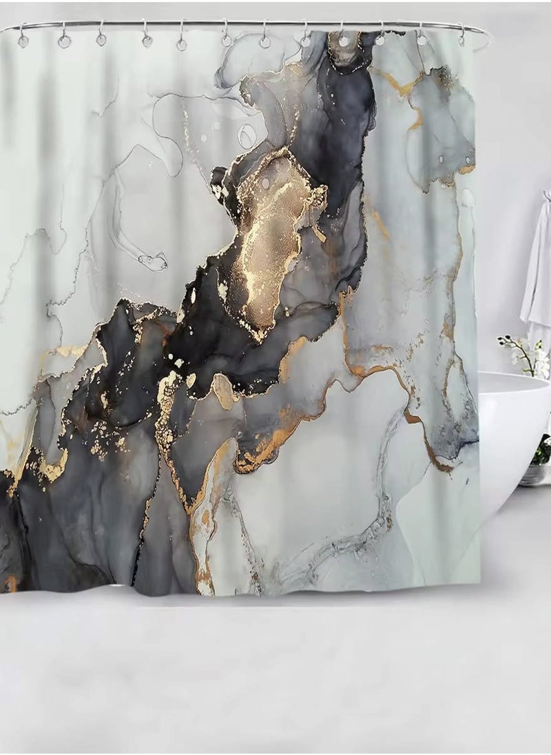 Generic Shower curtain for bathroom 180*200 cm with hooks, Modern luxury Marble pattern  - Image 1