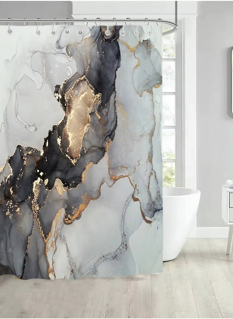 Generic Shower curtain for bathroom 180*200 cm with hooks, Modern luxury Marble pattern  - Image 4