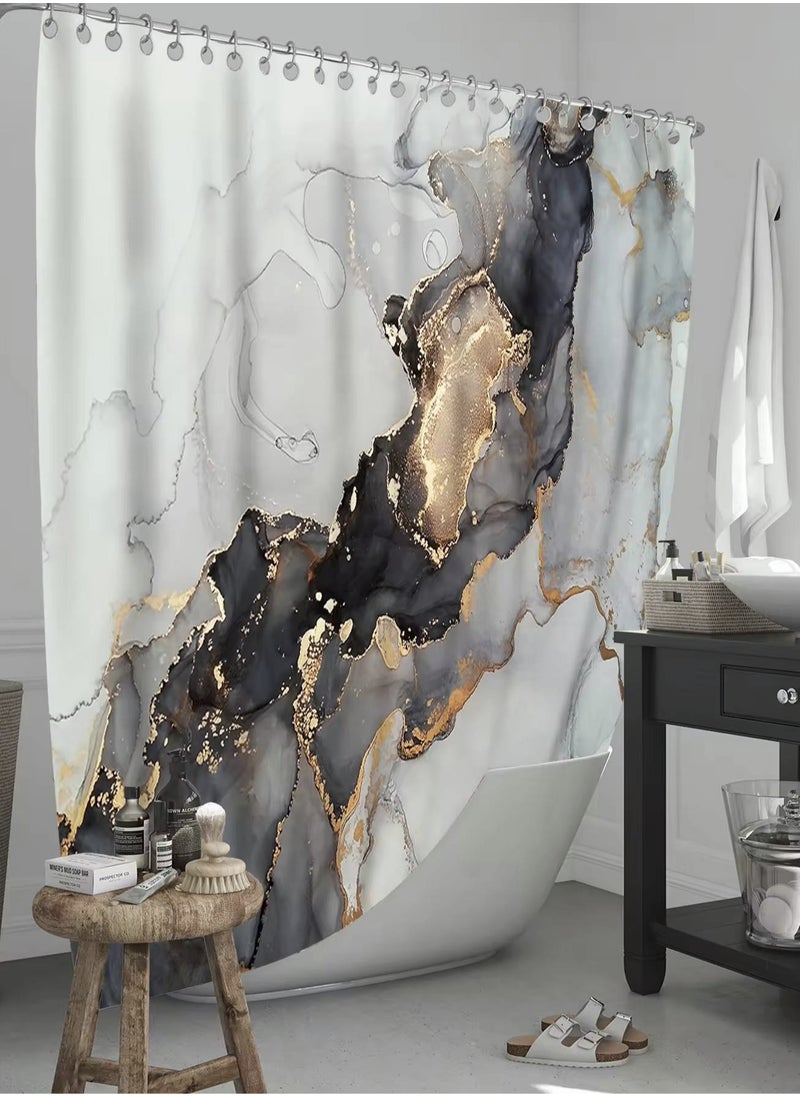 Generic Shower curtain for bathroom 180*200 cm with hooks, Modern luxury Marble pattern  - Image 2