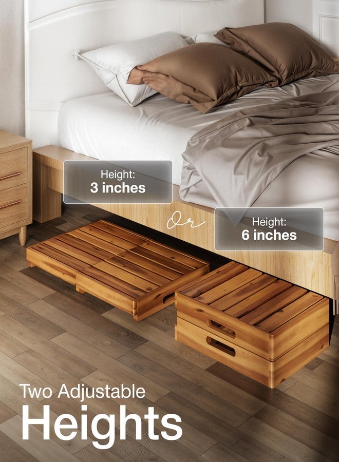 HOLANA 25 Inch Acacia Foldable Wooden Step Stool for Adults & Elderly & Handicap- Adjustable 3" to 6" - Heavy Duty 400lbs - Mobility Step Stool for High Beds & Outdoor Use - Wood Stepping Stool - Image 4