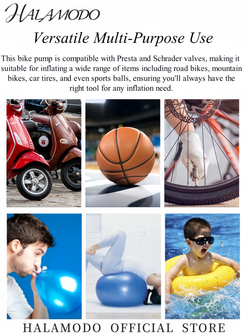 Bike Pump Bicycle Floor Pump Bike Tire Pumps Compatible with Presta and Schrader Valve Inflator High Pressure Portable Air Pump for Road Bike Car MTB Sports Balls - Image 5
