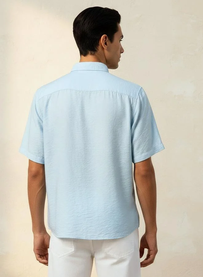 Splash FAV BLUE Men Regular Fit Collared Short Sleeve Shirt for Men | Best Price UAE