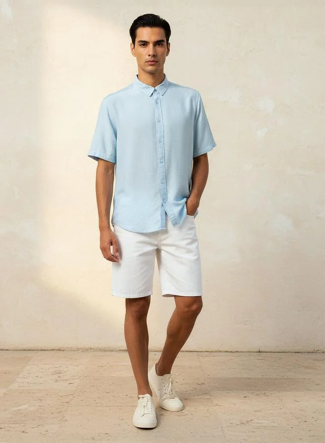 Splash FAV BLUE Men Regular Fit Collared Short Sleeve Shirt for Men | Best Price UAE