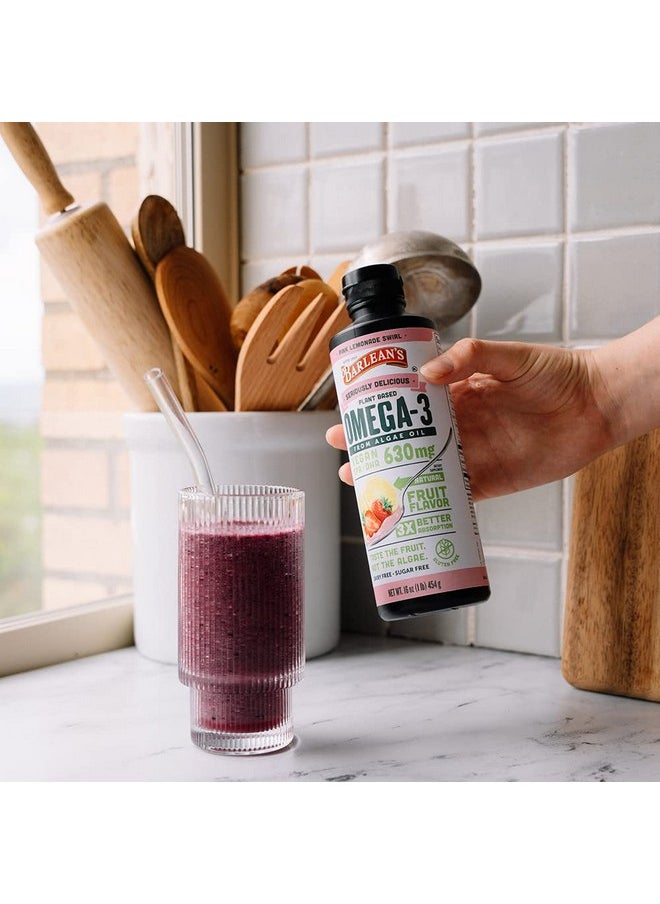 BARLEAN'S - Pink Lemonade Vegan Omega 3 Supplement Liquid Algae Oil With 630 Mg Epa & Dha Plant Based Omegas From Algal Oil Nongmo & Gluten Free 16 Oz - Image 1