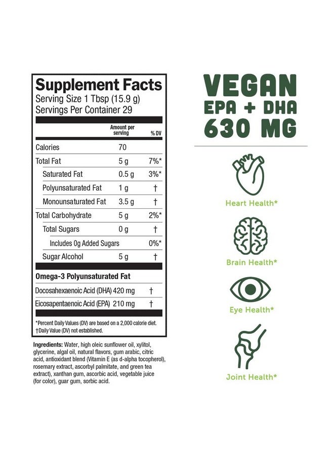 BARLEAN'S - Pink Lemonade Vegan Omega 3 Supplement Liquid Algae Oil With 630 Mg Epa & Dha Plant Based Omegas From Algal Oil Nongmo & Gluten Free 16 Oz - Image 1