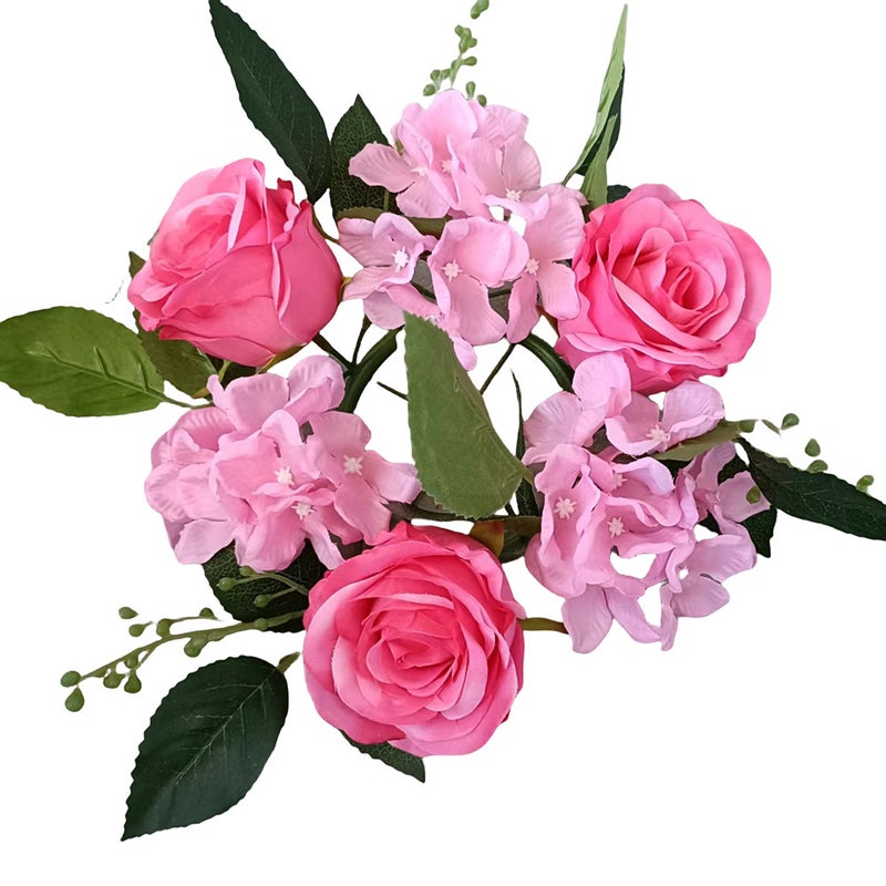 Generic 20cm European Style Faux Rose Wreath Centerpiece dark pink 