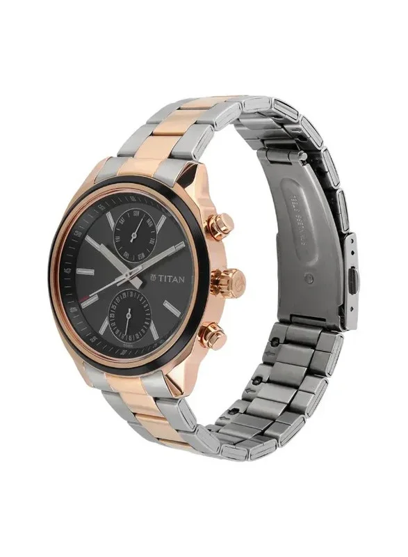 تيتان Titan Workwear Quartz Multifunction Watch for Men Black Dial With Stainless Steel Strap