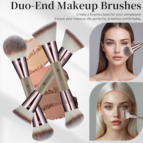 HEYMKGO Makeup Brushes 40Pcs Professional Makeup Brush Set Dual Ended Foundation Blush Concealer Contour Powder Eyeshadow Make up Tools with Sponges Puffs Clear Bag for Blending Buffing Highlighting - Image 3