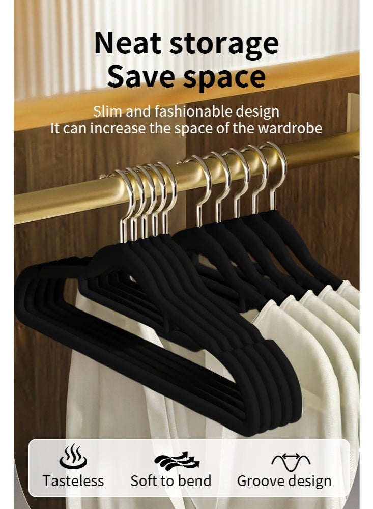 30 حزمة مخملية شنقات فائقة، رقيقة غير انزلاق الكبار شعر توفير المساحة شنقات لخزانة الثقيلة المهام معطف بنطلون سترات فستان شنقات عقد حتى، أسود - Image 2