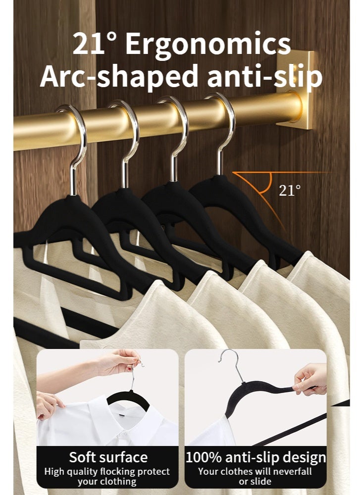 30 حزمة مخملية شنقات فائقة، رقيقة غير انزلاق الكبار شعر توفير المساحة شنقات لخزانة الثقيلة المهام معطف بنطلون سترات فستان شنقات عقد حتى، أسود - Image 4