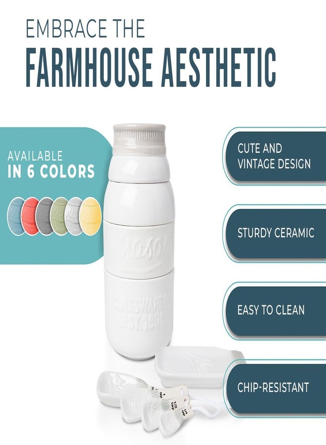 كومفيفي أدوات مطبخ كومفيفي ماسون جار - ديكور سيراميك أبيض مع 4 أكواب قياس، 4 ملاعق قياس، وحامل ملاعق - طراز عتيق - Image 2