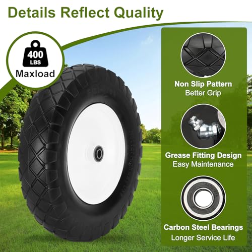 Pontuss Upgraded 16" Flat Free Wheelbarrow Wheels and Tires, 4.80/4.00-8 Solid Wheelbarrow Tires with 5/8"&3/4" Bearings,14"-16" Universal Fit Wheelbarrow Wheels for Wheelbarrows/Garden Trailer - Image 5