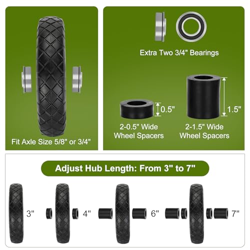Pontuss Upgraded 16" Flat Free Wheelbarrow Wheels and Tires, 4.80/4.00-8 Solid Wheelbarrow Tires with 5/8"&3/4" Bearings,14"-16" Universal Fit Wheelbarrow Wheels for Wheelbarrows/Garden Trailer - Image 3