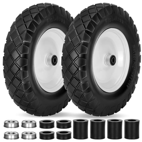 Pontuss Upgraded 16" Flat Free Wheelbarrow Wheels and Tires, 4.80/4.00-8 Solid Wheelbarrow Tires with 5/8"&3/4" Bearings,14"-16" Universal Fit Wheelbarrow Wheels for Wheelbarrows/Garden Trailer - Image 1