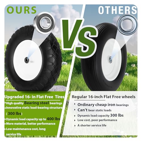 Pontuss Upgraded 16" Flat Free Wheelbarrow Wheels and Tires, 4.80/4.00-8 Solid Wheelbarrow Tires with 5/8"&3/4" Bearings,14"-16" Universal Fit Wheelbarrow Wheels for Wheelbarrows/Garden Trailer - Image 4