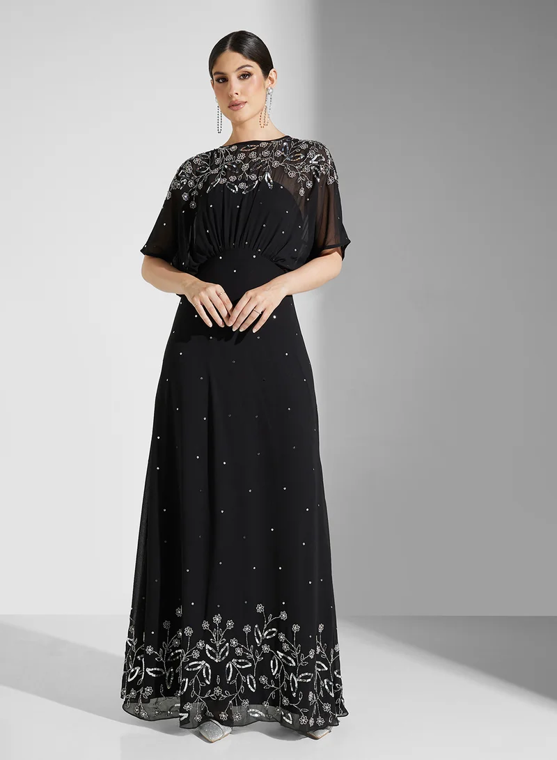 Frock and Frill Embroidered Chiffon Dress