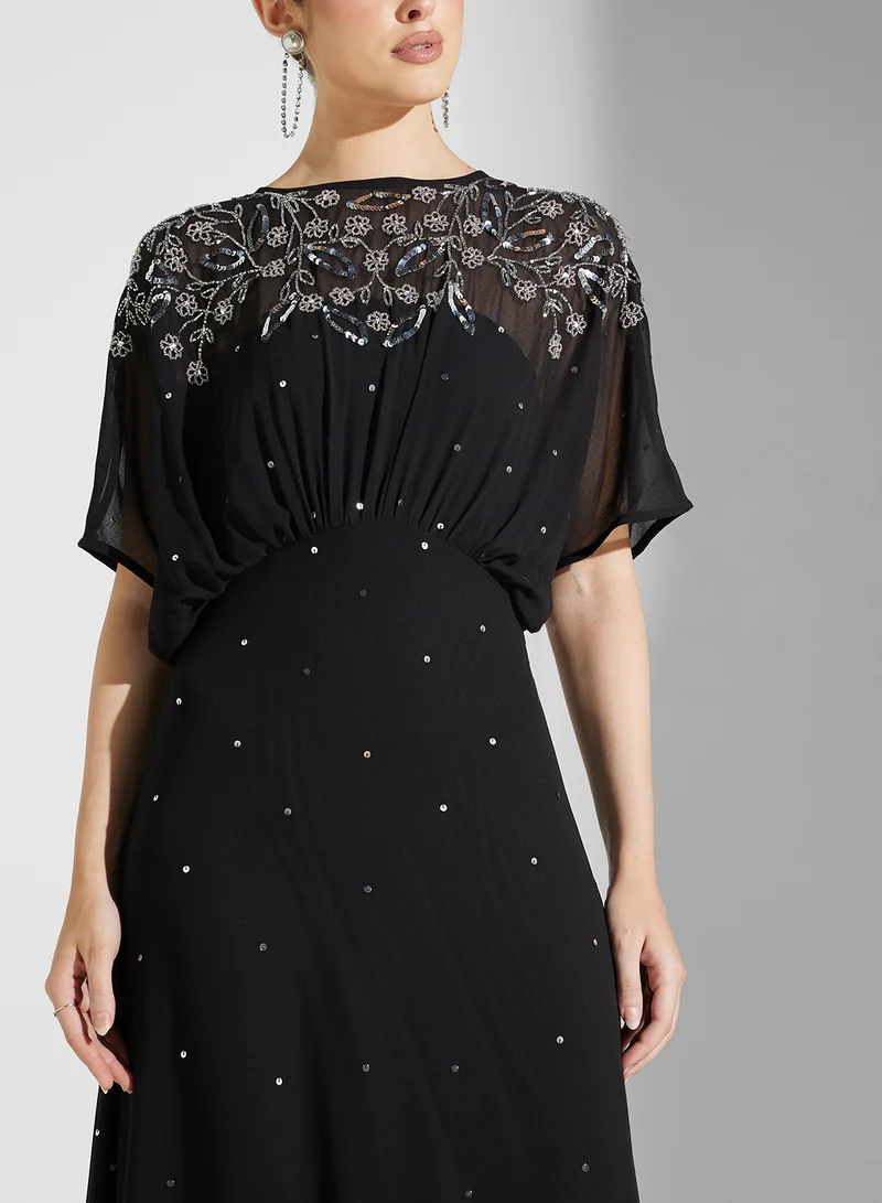 Frock and Frill Embroidered Chiffon Dress