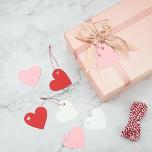 Jocomoni 150pcs Heart Shaped Gift Tags, Pink White Red Heart Paper Kraft Gift Hanging Tags with String for Valentine's Day Mother's Day Wedding Party Supply Home Decoration - Image 4