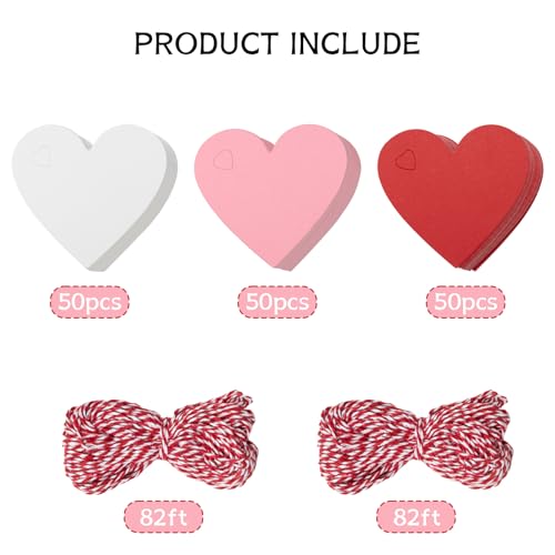 Jocomoni 150pcs Heart Shaped Gift Tags, Pink White Red Heart Paper Kraft Gift Hanging Tags with String for Valentine's Day Mother's Day Wedding Party Supply Home Decoration - Image 2