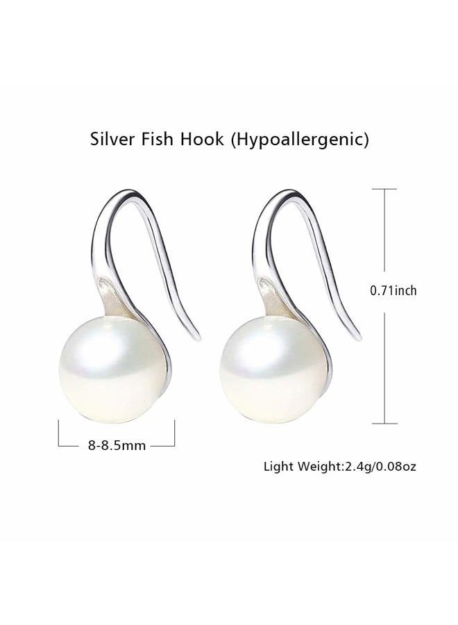 FIFATA Women's Classical Silver Pearl Dangle Earrings 8-8.5mm Fashion Pearl Drop Earrings Jewelry Gift for Women Girls - Image 4