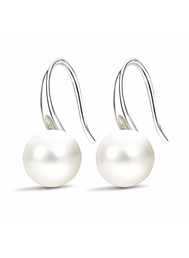 FIFATA Women's Classical Silver Pearl Dangle Earrings 8-8.5mm Fashion Pearl Drop Earrings Jewelry Gift for Women Girls - Image 1