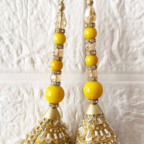 Adikala Craft Store Ethnic Nalki Cone Latkan Tassel Pack of 2 for Saree Pallu, Blouse, Suits, Dupatta, Lehenga Decor (Yellow 3Cone) - Image 4