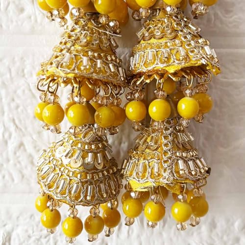 Adikala Craft Store Ethnic Nalki Cone Latkan Tassel Pack of 2 for Saree Pallu, Blouse, Suits, Dupatta, Lehenga Decor (Yellow 3Cone) - Image 3