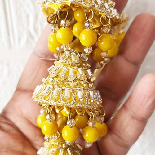 Adikala Craft Store Ethnic Nalki Cone Latkan Tassel Pack of 2 for Saree Pallu, Blouse, Suits, Dupatta, Lehenga Decor (Yellow 3Cone) - Image 5