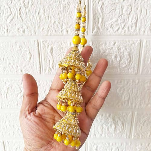 Adikala Craft Store Ethnic Nalki Cone Latkan Tassel Pack of 2 for Saree Pallu, Blouse, Suits, Dupatta, Lehenga Decor (Yellow 3Cone) - Image 2