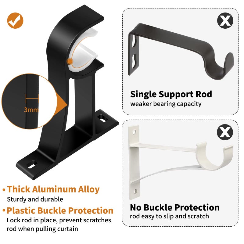 KOLAKO Curtain Rod Bracket, Heavy Duty Curtain Rod Holders Single Decorative Rod Hooks Hanger for 1 Inch Dia Rod, Black 4 Pack - Image 4