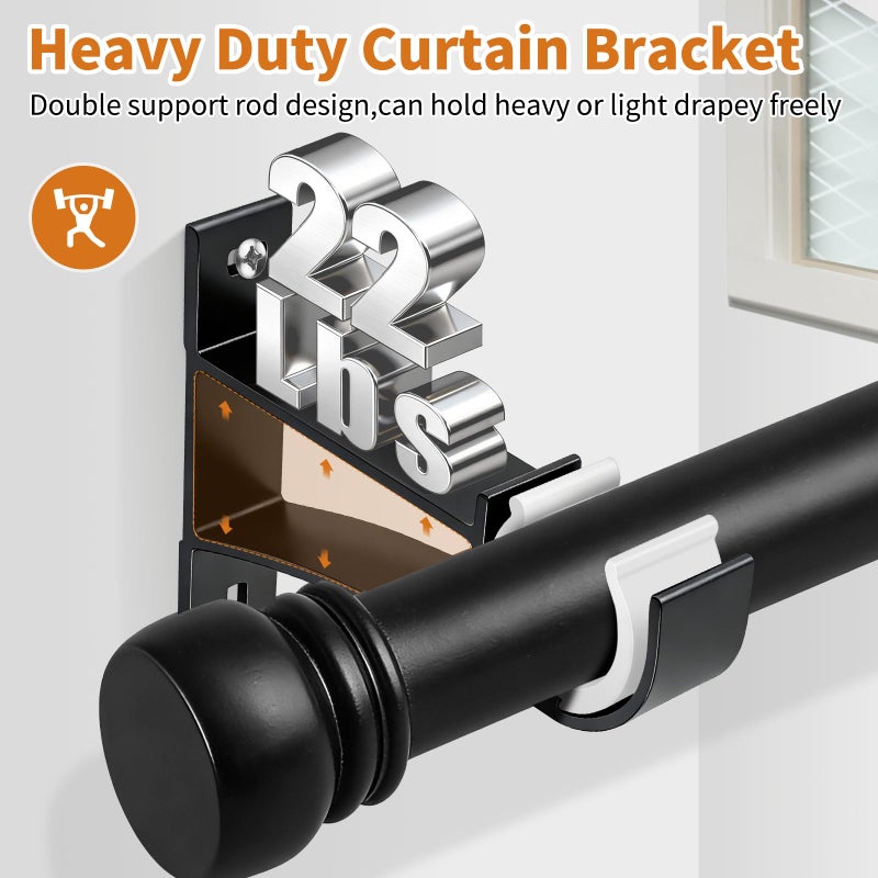 KOLAKO Curtain Rod Bracket, Heavy Duty Curtain Rod Holders Single Decorative Rod Hooks Hanger for 1 Inch Dia Rod, Black 4 Pack - Image 5